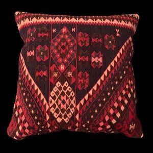 Groovy oversized wool zippered throw pillow, black velvet on backside.